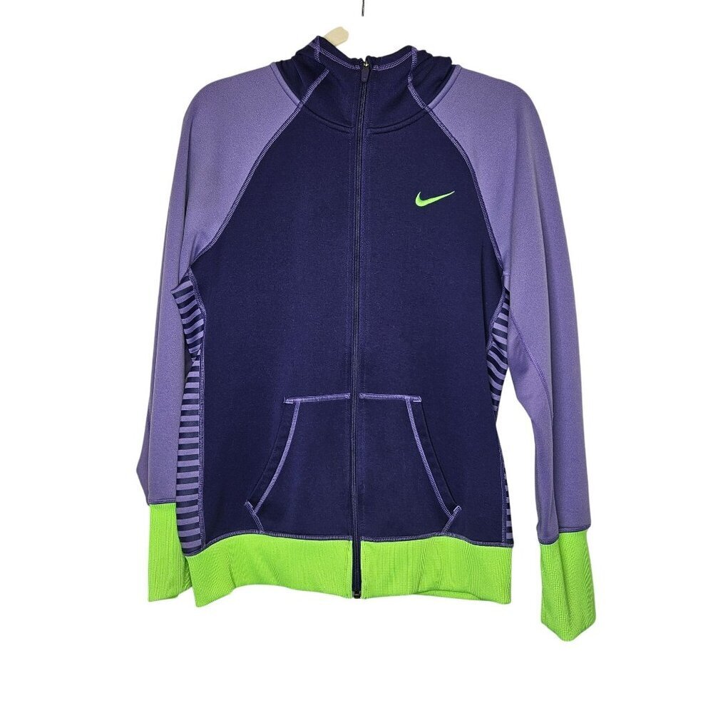 Nike Therma-Fit Bright Lime Green Purple Full-Zip Hoodie Bright‎ Colorful Warm L